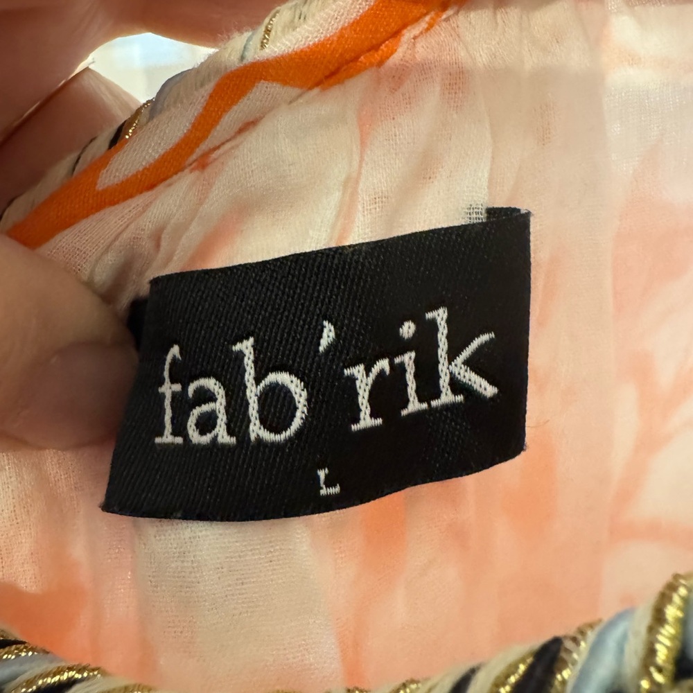 Fab’rik Cotton Blend Bohemian Maxi Rope Halter Tank Flowy Orange Cream Floral - Picture 7 of 8